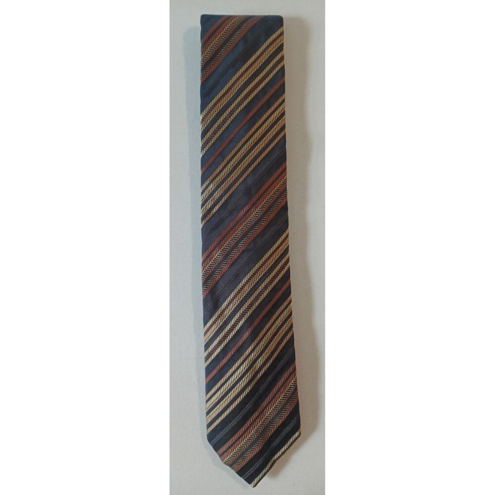 SANTORELLI yellow gold brown Striped black Silk Men’s Tie Hand Made In Italy.